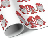 Papier Cadeau Gnomes de Noël en Aquarelle Rouge (Coin rond)