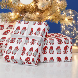 Papier Cadeau Gnomes de Noël en Aquarelle Rouge