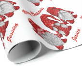 Papier Cadeau Gnomes de Noël en Aquarelle Rouge (Coin rond)