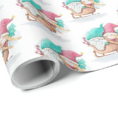 Papier Cadeau Gnomes De Noël En Motoneige (Coin rond)