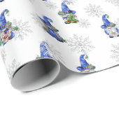 Papier Cadeau Gnomes de Noël et flocons de neige (Coin rond)