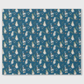 Papier Cadeau Gnomes de Noël et orignal en bleu (Plat)