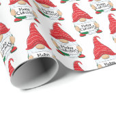 Papier Cadeau Gnomes de Noël joyeux (Coin rond)