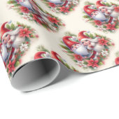 Papier Cadeau Gnomes de Noël mignons et Poinsettias (Coin rond)
