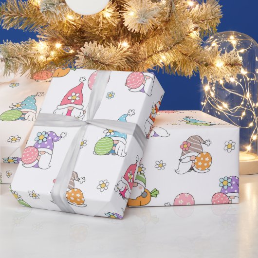 Papier Cadeau Gnomes de Pâques mignonnes Fille Fleurs de printem (Vacances)