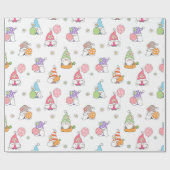 Papier Cadeau Gnomes de Pâques mignonnes Fille Fleurs de printem (Plat)