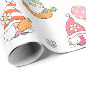 Papier Cadeau Gnomes de Pâques mignonnes Fille Fleurs de printem (Coin rond)