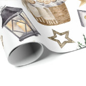 Papier Cadeau Gnomes et décorations rustiques de Noël (Coin rond)