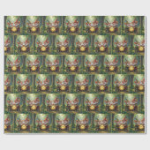 Papier Cadeau Gnomes Forestiers Avec Ancienne Horloge (Plat)