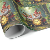 Papier Cadeau Gnomes Forestiers Avec Ancienne Horloge (Coin rond)