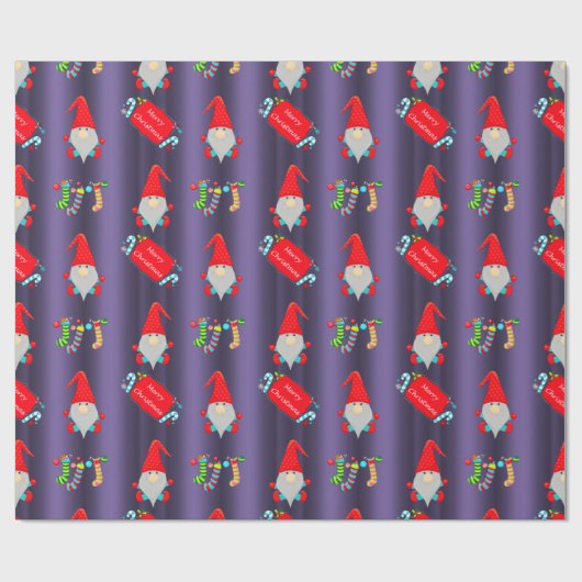 Papier Cadeau Gnomes mignons Violet Noël (Plat)