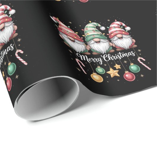 Papier Cadeau Gnomes Noël Lumière Famille Gnome Xmas Corresponda (Coin rond)