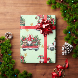 Papier Cadeau Gnomes Whimsical, Camions et Etoiles Gold Foil