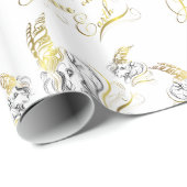 Papier Cadeau GOATS Stylisés Paix sur Terre OR (Coin rond)