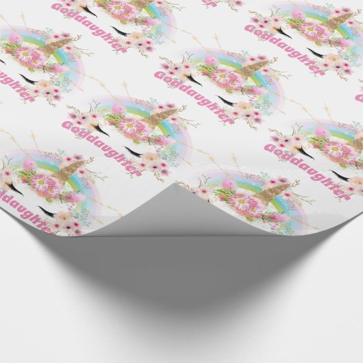 Papier Cadeau GODDAUGHTER Rose Gold Parties scintillant Fleurs U (Coin)