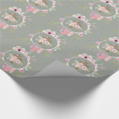 Papier Cadeau Godmère - Croix florale personnalisée Sage vert (Coin)