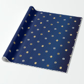 Papier Cadeau Gold amd Pois d'argent et Navy Blue Satin (Déroulé)