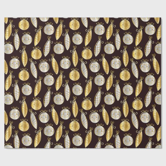 Papier Cadeau Gold And Silver Tree Ornaments Wrapping Paper (Plat)