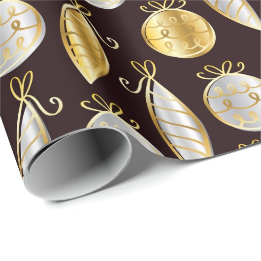 Papier Cadeau Gold And Silver Tree Ornaments Wrapping Paper (Coin rond)