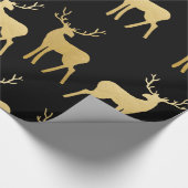 Papier Cadeau Gold Antler Reindeer Holiday Elegant Black (Coin)