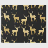Papier Cadeau Gold Antler Reindeer Holiday Elegant Black (Plat)