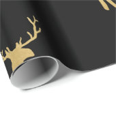 Papier Cadeau Gold Antler Reindeer Holiday Elegant Black (Coin rond)