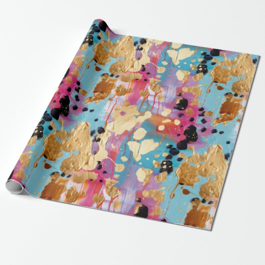 Papier Cadeau Gold Aqua rose Abstrait Leopard (Déroulé)