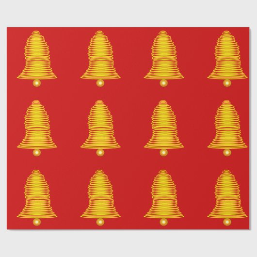 Papier Cadeau Gold Bells on Red Wrapping Paper (Plat)