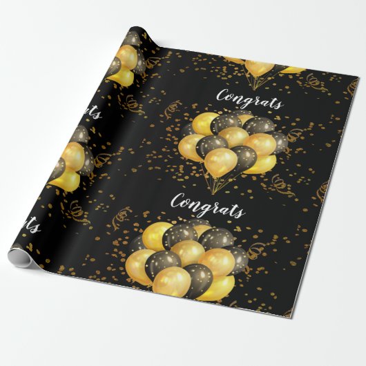 Papier Cadeau Gold Black Balloons Parti de retraite (Déroulé)