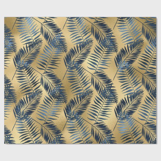 Papier Cadeau Gold Blue Palm Leaf Wrapping Paper (Plat)
