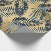 Papier Cadeau Gold Blue Palm Leaf Wrapping Paper (Coin)