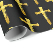 Papier Cadeau Gold Brush Cross Christian Religieux Crucifix Dieu (Coin rond)