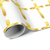 Papier Cadeau Gold Brush Cross - Christian Religion Crucifix (Coin rond)