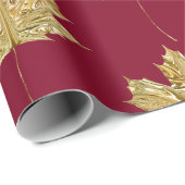 Papier Cadeau Gold Burgundy MAPLE FEAF Anniversaire Mariage (Coin rond)