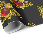 Papier Cadeau GOLD CELTIC COEUR AVEC ROUGE RUBY, Saint Valentin (Coin rond)