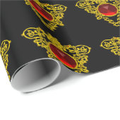 Papier Cadeau GOLD CELTIC COEUR AVEC ROUGE RUBY, Saint Valentin (Coin rond)