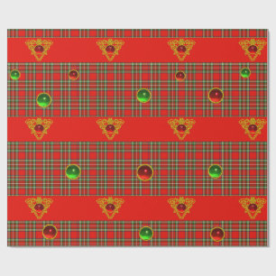 PAPIER CADEAU GOLD CELTIC COEUR, GEMS, ROUGE VERT ÉCOSSAIS TARTA