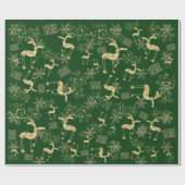 Papier Cadeau Gold Christmas Reindee sur Green (Plat)