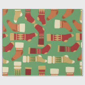Papier Cadeau Gold de Noël, Rouge, Chaussettes vertes (Plat)