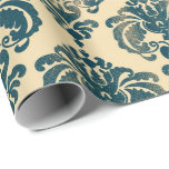Papier Cadeau Gold et Vintage Blue Rustic Modern Glam Damask<br><div class="desc">papier d'emballage personnalisé</div>