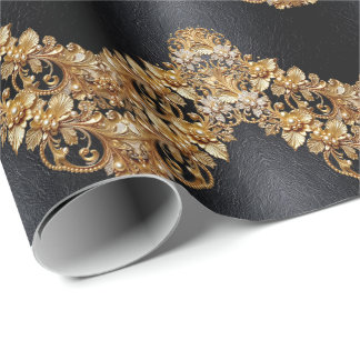 Papier Cadeau Gold Floral Embellishments Wrapping Paper