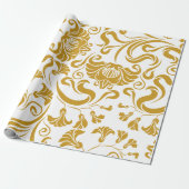 Papier Cadeau gold floral & swirl designs on a white background  (Déroulé)