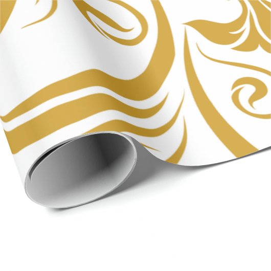 Papier Cadeau gold floral & swirl designs on a white background 