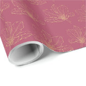 Papier Cadeau Gold Florals On Deep Pink Wedding Wrapping Paper (Coin rond)