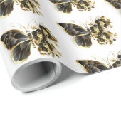 Papier Cadeau Gold flower Butterfly with Black Orchid (Coin rond)