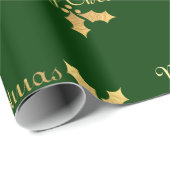 Papier Cadeau Gold Foil Holly Joyeux Noël (Coin rond)