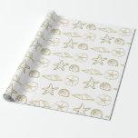 Papier Cadeau Gold Foil Look Sea Shells Chic Beach Elegant Blanc<br><div class="desc">papier d'emballage personnalisé</div>