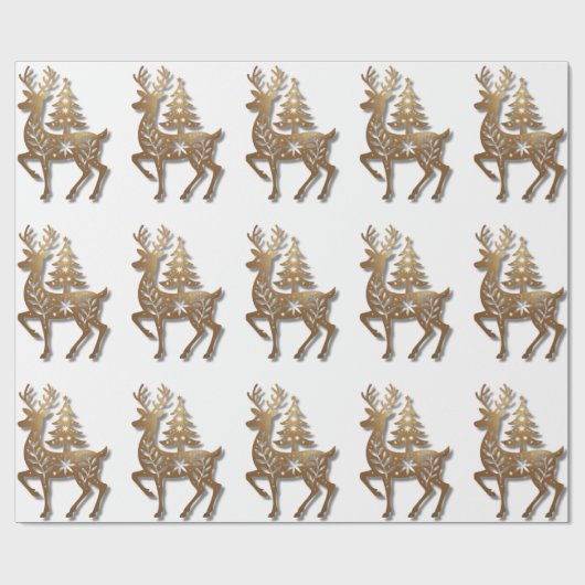 Papier Cadeau Gold Foil Reindeer with a Christmas Tree  (Plat)