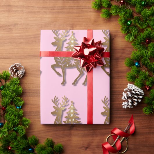 Papier Cadeau Gold Foil Reindeer with a Christmas Tree (Cadeau de vacances)