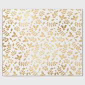 Papier Cadeau Gold Foil & White Holly Noël d'hiver (Plat)